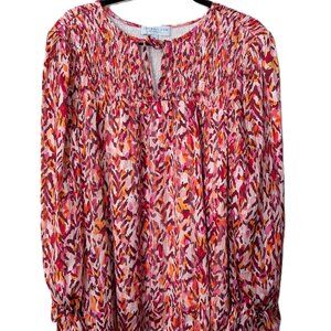 Chicsoul Women's Long Sleeve Multicolor Printed Smocked Blouse. Size 3X
